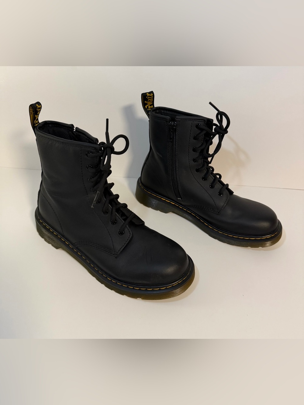 Dr. Martens 1460 Y Leather Combat Boots Lace Up Side Zipper Black Unisex US 5